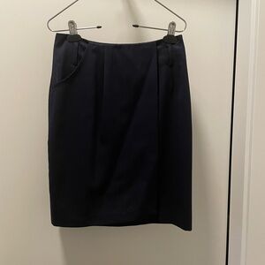 Navy Above Knee-Length Flapped Pencil Skirt for Work